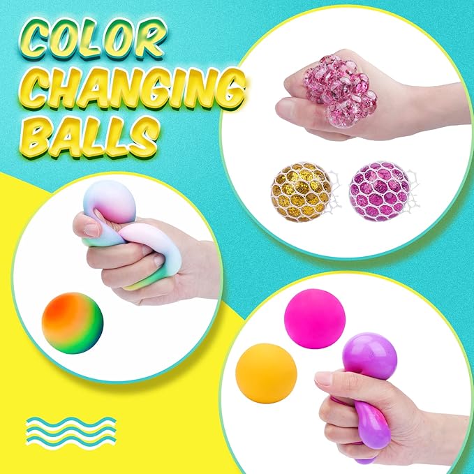 24 Pack Stress Balls, Squishy Balls, Squeeze Balls for Adults, Stress Relief Balls, Prize Box Stuffers, Party Favors