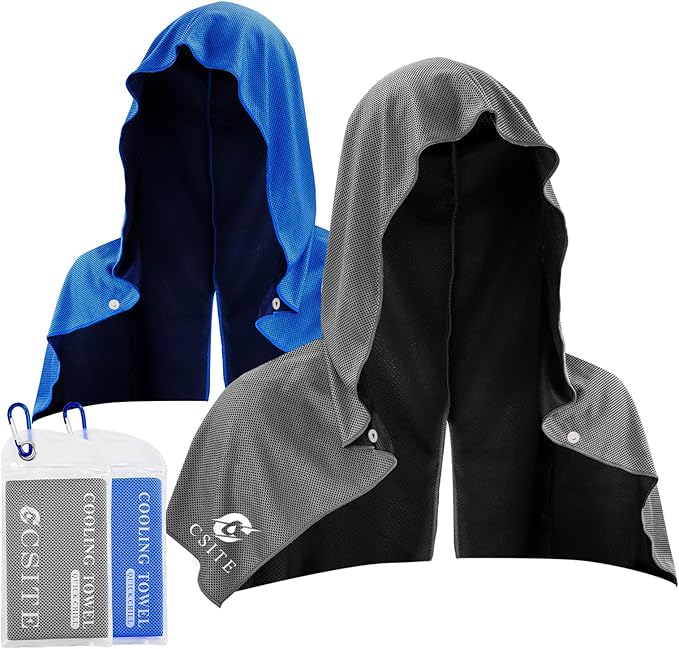 2 Pack Cooling Hoodie Towels, Instant Cooling Towels for Neck and Face, UPF 50 Sun Protection, Ice Towel for Hot Weather, Head Towel for Sports, Camping, Cycling & More Activities