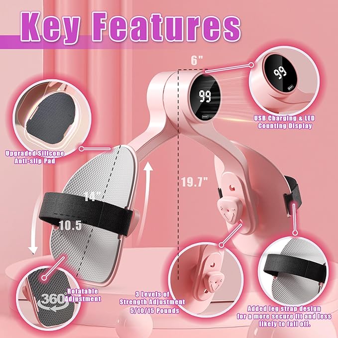 Thigh Master 2025 Upgraded,Inner Thigh Exerciser,Pelvic Floor Exercise Devices, Kegel Exerciser for Women with Resistance Band and Back Training Rope - 3 Strength Levels and LED Counting Display