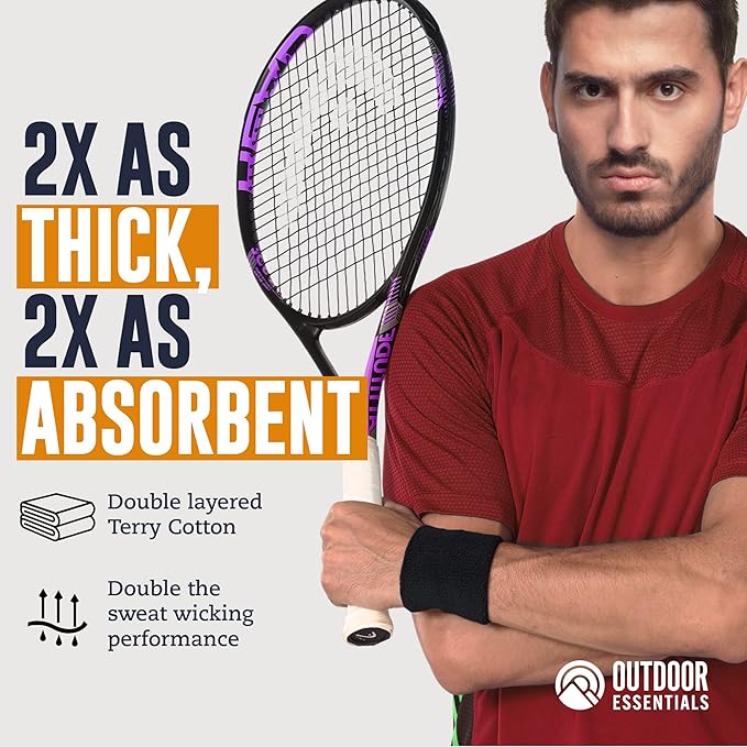 OutdoorEssentials Sweatbands & Wristbands - Wrist Sweat Bands Headbands for Men & Women - Multipack Terry Cloth Headbands or Wrist Bands for Working Out, Tennis, Basketball, Football, Gymnastics