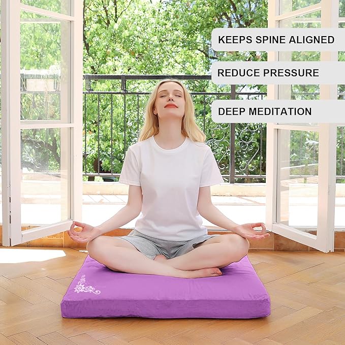 Velvet Zabuton Meditation Mat, 31 * 31 inches, Yoga Meditation Cushion Floor (Purple)