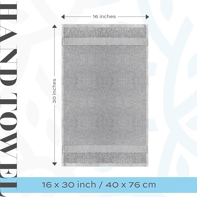 White Classic Luxury Dolphin Gray Hand Towels - Soft Circlet Egyptian Cotton | Highly Absorbent Hotel spa Bathroom Towel Collection | 16x30 Inch | Set of 6