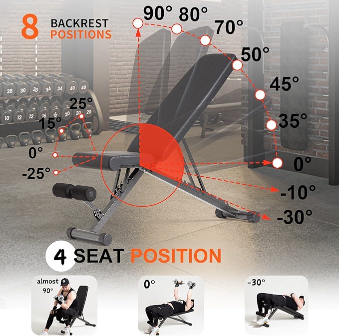 BARWING 2025 Upgraded Adjustable Weight Bench for Home Gym,800LBS,700LBS,Foldable Incline Workout Bench for Full Body Workout Easy Assembly