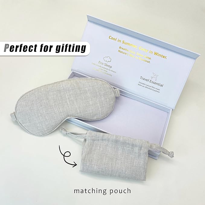 Sleep Mask Pure Linen Eye Mask, with Elastic Band,Comfort Sleeping Shade for Nighttime Sleeping, Traveling,Side Sleeper Eye Cover Cooling with Travel Bag Gift Package (Honey)