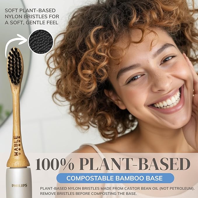 Bamboo Electric Toothbrush Heads | Compatible with Philips One Electric Toothbrush | 4 Brush Heads with Soft Bristles | Plant-Based Adult Size Replacement Heads