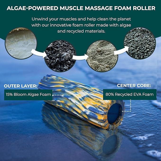 Oceanfoam Ripple Travel Foam Roller (11" x 3.35") Firm Mini Foam Roller for Physical Therapy, Deep Tissue Massage, Back Pain, High Density, Wave Textured, Yoga, Exercise (Royal Gold & Natural Marbled)