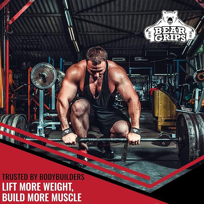 Bear Grips Lifting Straps - Gym & Weightlifting Straps for Men & Women, Deadlift Support, 2 Pairs