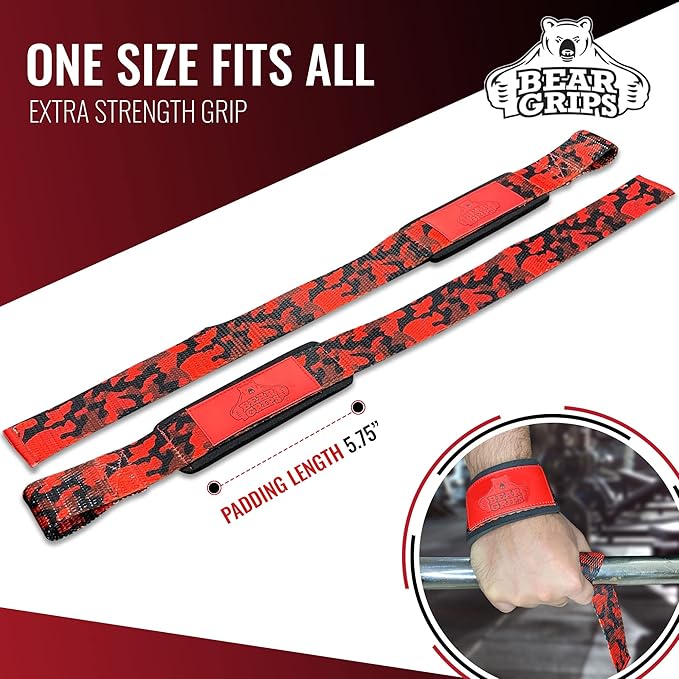 Bear Grips Lifting Straps - Gym & Weightlifting Straps for Men & Women, Deadlift Support, 2 Pairs
