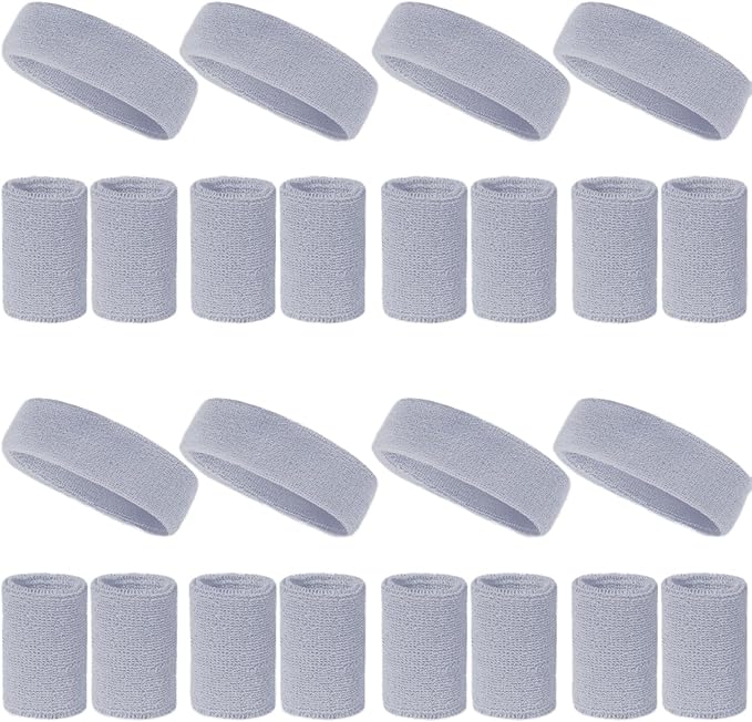 24 Pcs Neon Sweatbands Set Include 8 Pcs Sports Headband and 16 Pcs Cotton Wristbands 80s Neon Sweat Bands Bulk for Gym, Tennis, Basketball, Running, Exercise