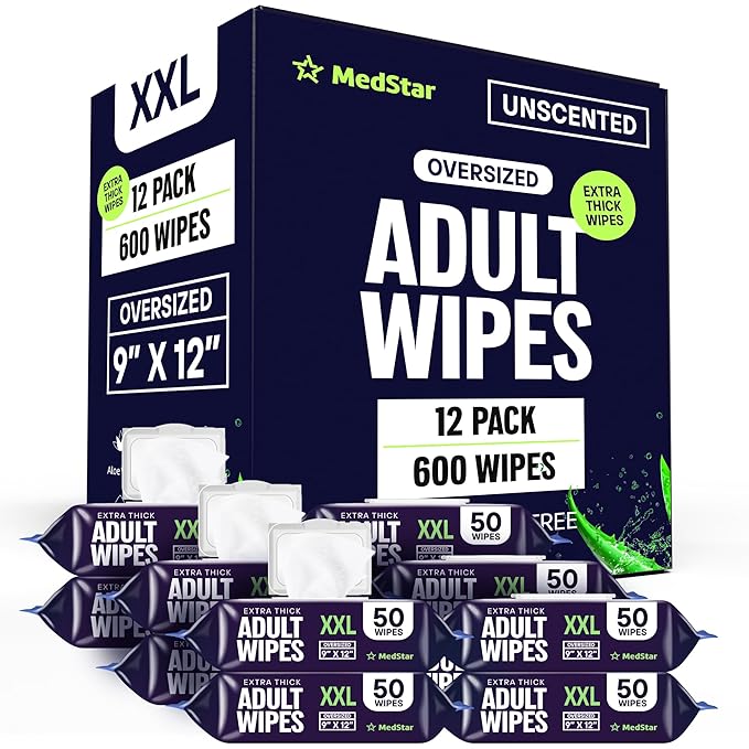 Adult Wipes for Elderly 12 Pack - Hospital Grade Extra Large Extra Thick Disposable Washcloths for Adult Bathing & Shower Alternative - Fragrance-Free XXL