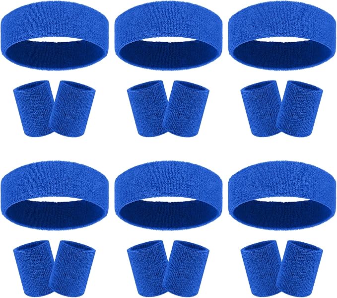 18 Pcs Sweatbands Headband Wristband Set Colorful Striped Terry Cloth Sports Athletic Gym 80s Sweat Headbands