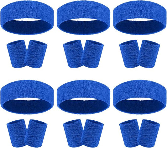 18 Pcs Sweatbands Headband Wristband Set Colorful Striped Terry Cloth Sports Athletic Gym 80s Sweat Headbands