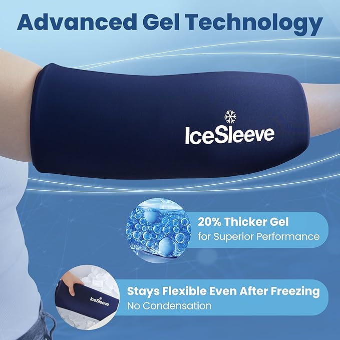 IceSleeve Elbow & Knee Ice Pack Wrap, Reusable Ice Sleeve for Arm & Leg, Flexible Gel Ice Pack for Knee Injuries, Tennis Freeze Sleeve Elbow Compression Wrap, Cold & Heat Therapy, Blue XL
