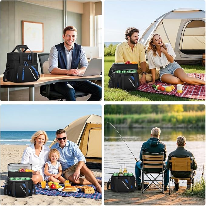 Maelstrom Lunch Box, 20L Insulated Lunch Bag for Men Women, Expandable Double Deck Leakproof Cooler Bag with 6 Pockets, Reusable Lunch Tote Bag for Work, Picnic, Travel, Black