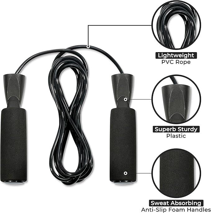 Quick Fit Weighted Jump Rope Set of 2 (1LB) w/ Non-Weighted Skipping Cord - Portable Exercise Accessory for Cardio, HIIT, Endurance - Fun Workout Aid for Burning Heavy Calories - Ball Bearing Handles