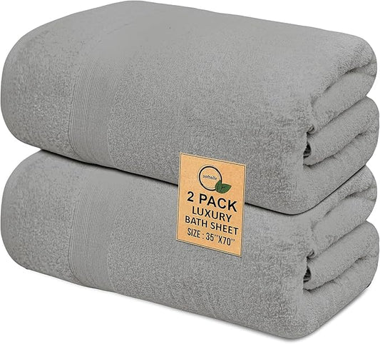 100% Cotton Luxury Bath Sheets - Pack of 2 (35" x 70") | Super Soft, Quick-Dry & Highly Absorbent Towels for Bathroom, Home, Spa & Gym (Silver Grey)