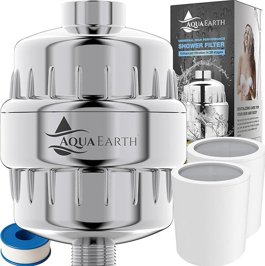 Aqua Earth Shower Filter For Hard Water Removes Chlorine Fluoride Harmful Substances Organics Other Sediments Shower Head Filter High Output Vitamin C For Hair and Nails