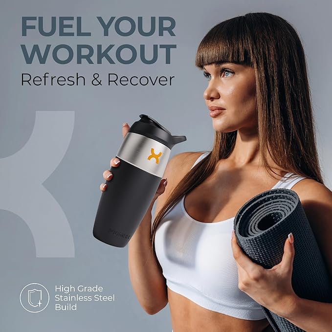 32oz Stainless Steel Protein Shaker Bottle – Leak-Proof Metal Shaker Cup with Snap-Fit Agitator for Smooth, Clump-Free Shakes – BPA-Free, Odor Resistant, Easy to Clean