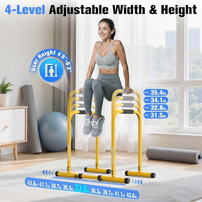 Sportsroyals Adjustable Dip Bar Station, Heavy Duty Parallette & Parallel Bars, 400LBS Stable Dip Stands for Home Gym, Calisthenics & Upper Body Workout Equipment