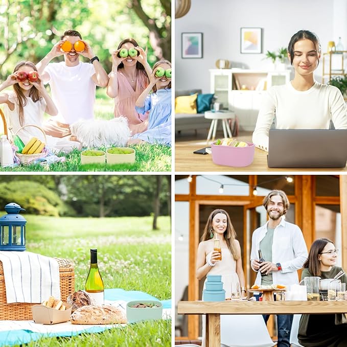 Anatole Silicone Food Storage Containers Set of 3 Lunch Box Bento with Lids BPA Free Dishwasher Microwave Oven Freezer Safe (6.7oz, 10oz, 20oz)