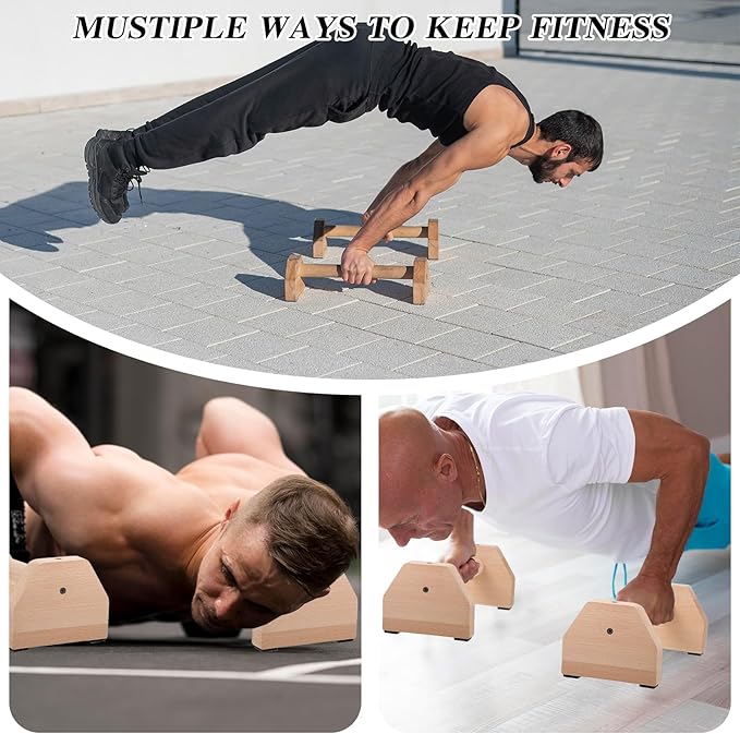 2 Pcs Push-up Stand, Wood Pushup Bars Non-Slip Base Exercise Home Workout Equipment, 26 CM Wooden Parallettes Handle Stands Grip for Men and Women Strength Training, Planks Calisthenics
