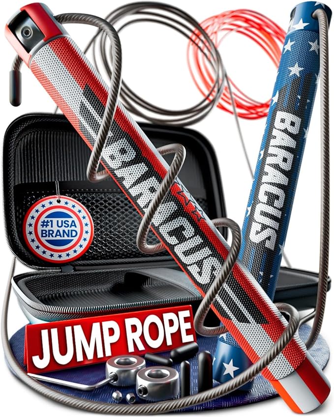 BARACUS Jump rope for women, men, kids | gym accessories for women | at home workout equipment | pesas para ejercicios en casa β Professional Speed Rope with Knurled Aluminum Handles & Hard Case