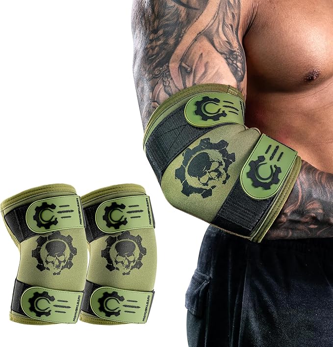 MANUEKLEAR 5mm Neoprene Weight Lifting Elbow Sleeves for Men (1 Pair), Elbow Sleeves Weightlifting Men with 2 Adjustable Compression Straps for Bench and Powerlifting & Weightlifting