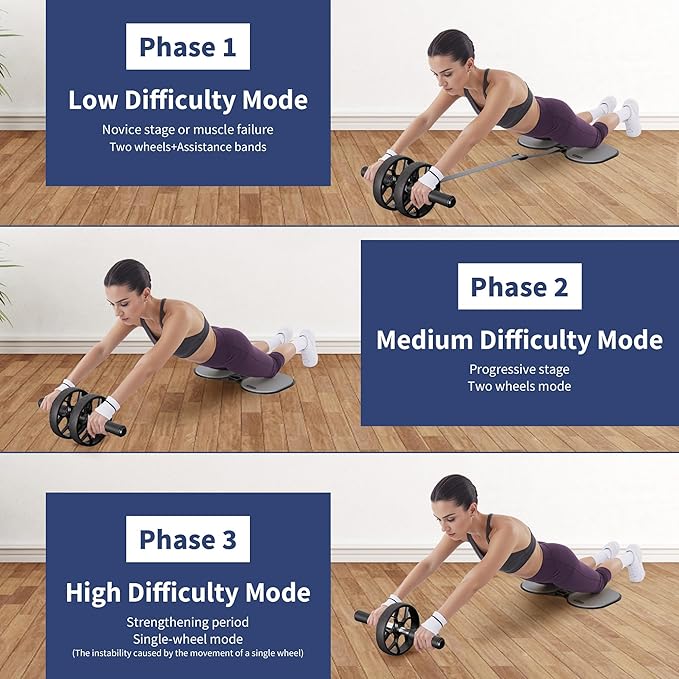 Ally Peaks Ab Roller Wheel with Adjustable Resistance,Automatic Rebound Abs & Core Workout Equipment for Beginners,All Levels & Post-Exhaustion Detachable Strength Training with Knee Pad.Ab wheel roller for men women