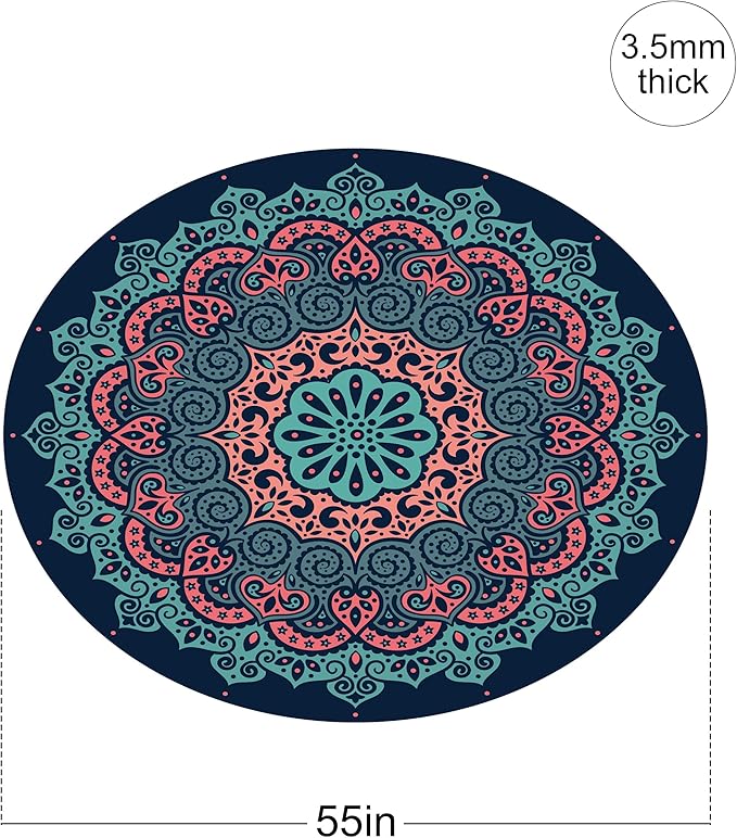 nuveti Large Meditation Mat Round Yoga Mat Pilates Yoga Mat 3.5mm Thick Natural Tree Rubber Base Non Slip, Extra Thick Grip. Thicker, Longer, and Wider for More Comfort and Support(55''x55'')