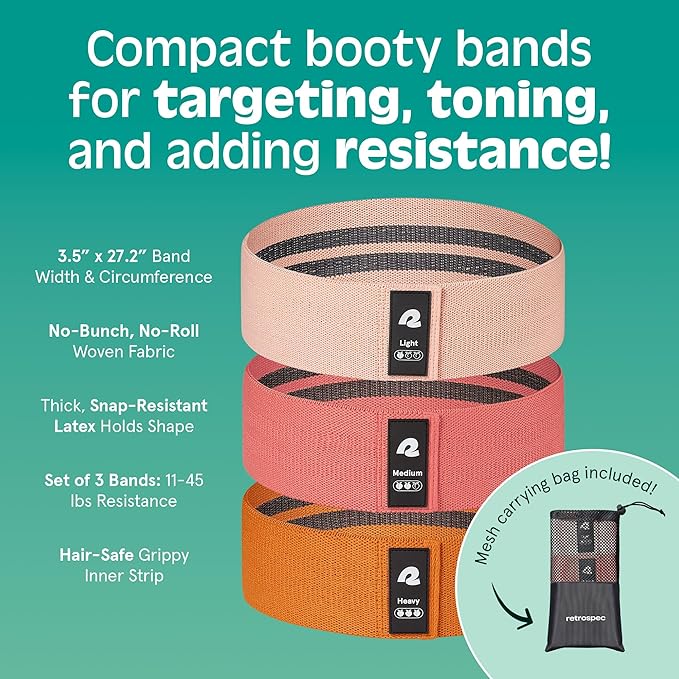 Retrospec Engage Booty Bands Resistance Band Set for Working Out & Exercise - Lightweight & Portable for Men & Women