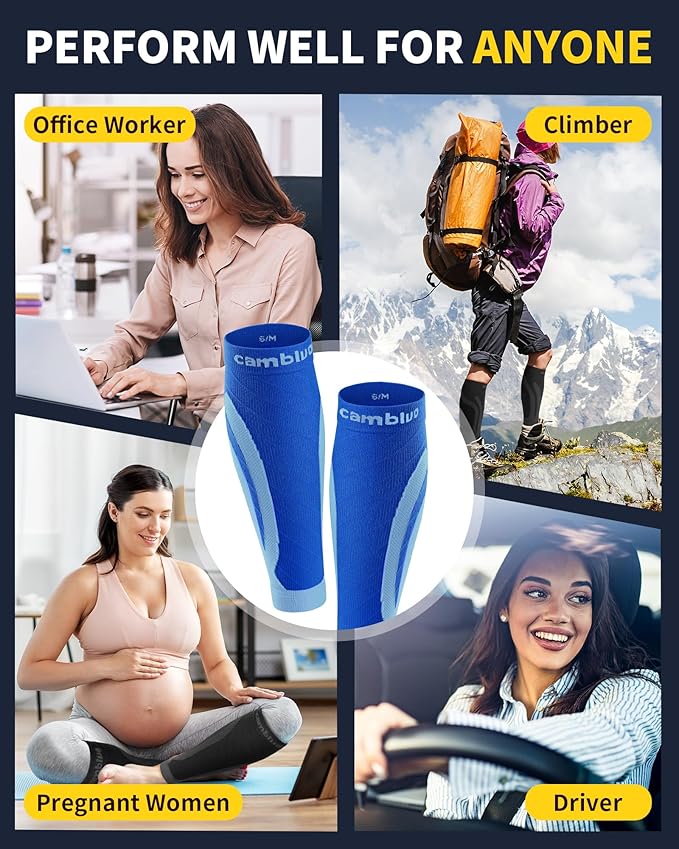 CAMBIVO 3 Pairs Calf Compression Sleeves for Men & Women – Footless Compression Socks for Shin Splints, Pain Relief, Varicose Veins – Leg Support for Running, Travel, Fitness, Nursing