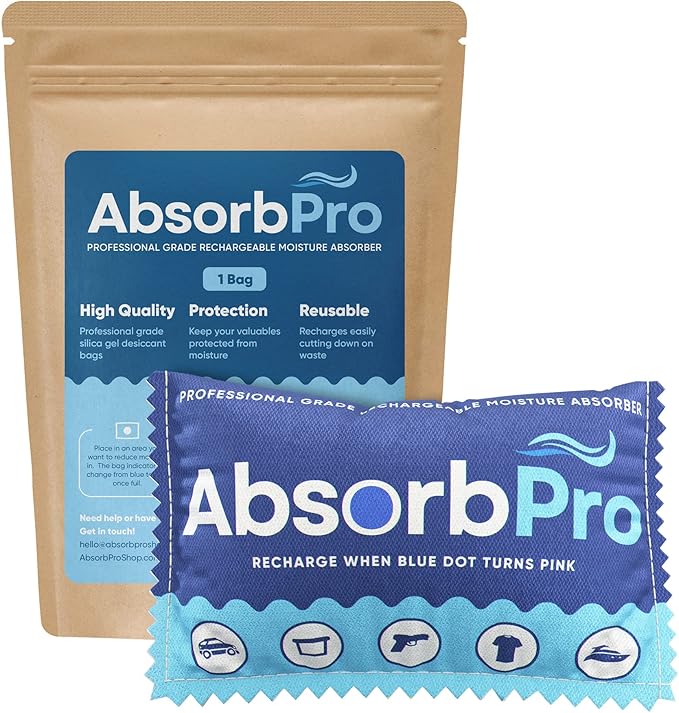 Rechargeable Dehumidifier Bag 1-Pack - 100g Reusable Moisture Absorbers - Silica Gel Packets for Bins, Totes, Gun Safe, Food Storage, Clothes, Cars, and Boats