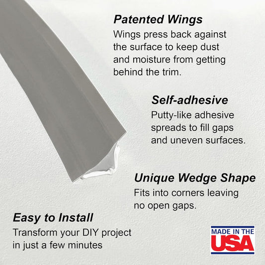 InstaTrim The Original Flexible Trim -10ft Grey 3/4" Wide Caulk Tape - Adhesive Trim with Many Uses Including Caulking for Bathtubs, Sinks, Counters, Tile, Floors - Made in USA