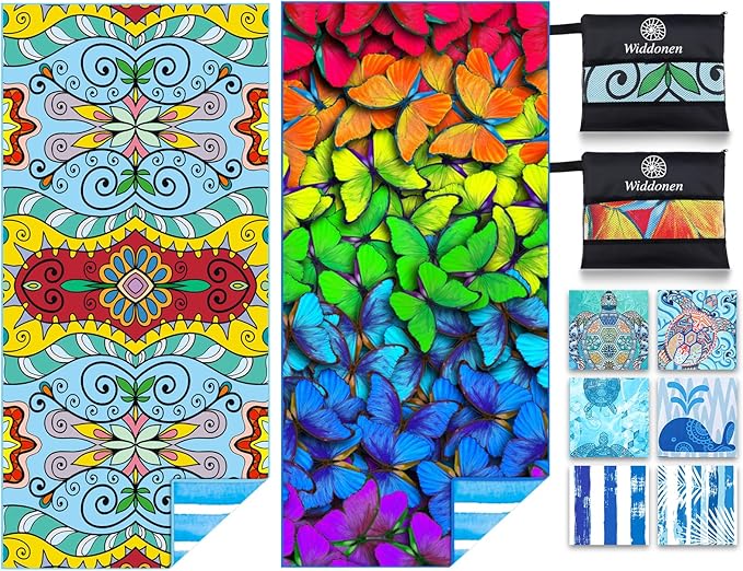 2 Pack Microfiber Lightweight Beach Towel Sand Free Quick Dry Absorbent Thin Compact Towels for Swimming Pool Camping Beach Accessories Large Easy Pack Travel Things for Vacation Essentials Gift