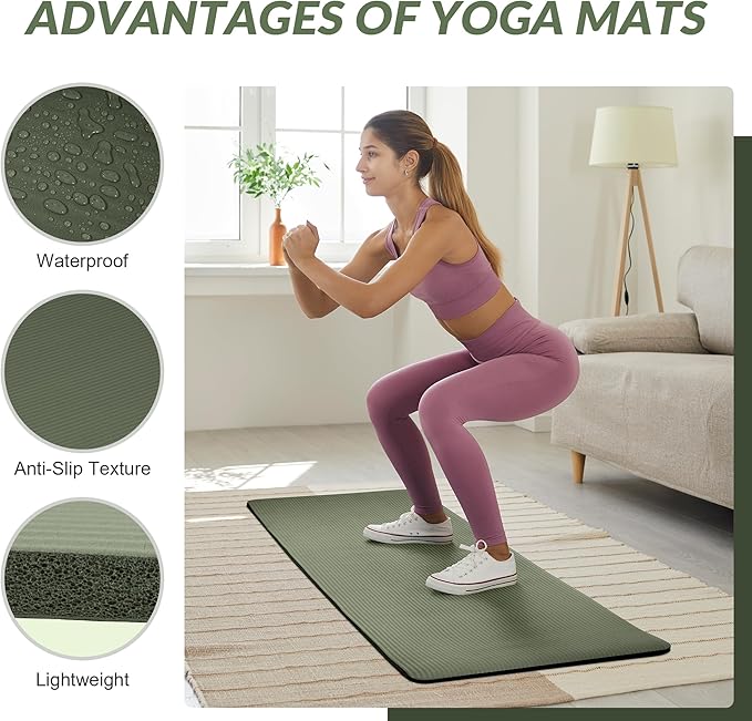 Quality Exercise Yoga Mat, 1/2-Inch Thick High-Density Foam for Full-body workout, Anti-Tear and non-slip Surface, Includes Carry Strap for Home & Studio Workouts,Multiple Options