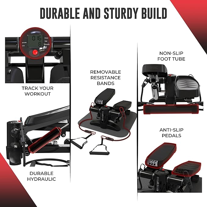 Nordic Lifting Mini Stepper Machine – Stair Climber w/Resistance Bands & LCD – Home Workout Stepper