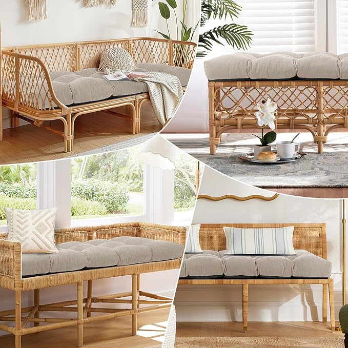 Bench Cushion 36 Inch - Chenille, High-Density Memory Foam, Non-Slip Bottom, Soft Durable Indoor Tufted Long Seat Cushion for Window Garden Furniture (Oyster White, 36x14x4 Inch)