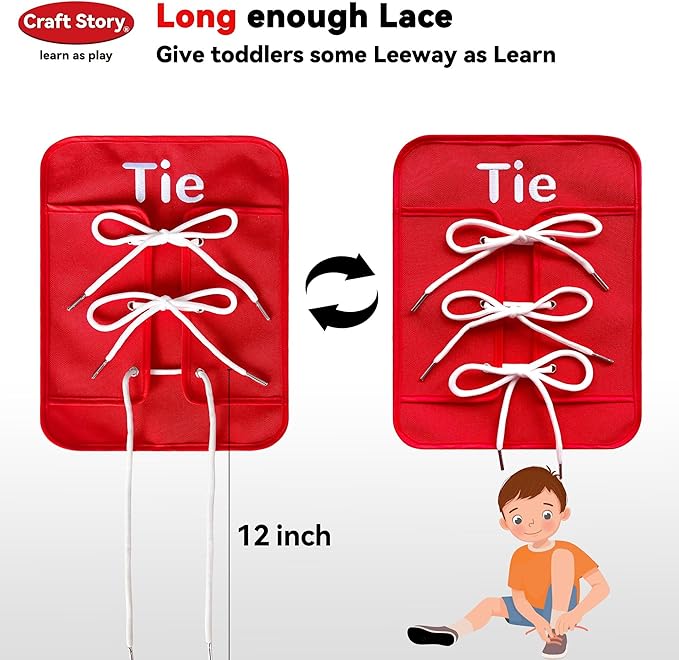 Craftstory Toddlers Montessori Toys Busy-Board for 3 4 5 Year Boy Girl Gifts Sensory Basic-Life-Kills Shoe-Tying Practice for Kids, Buckle Zip Lacing Travel Toy Birthday Gift
