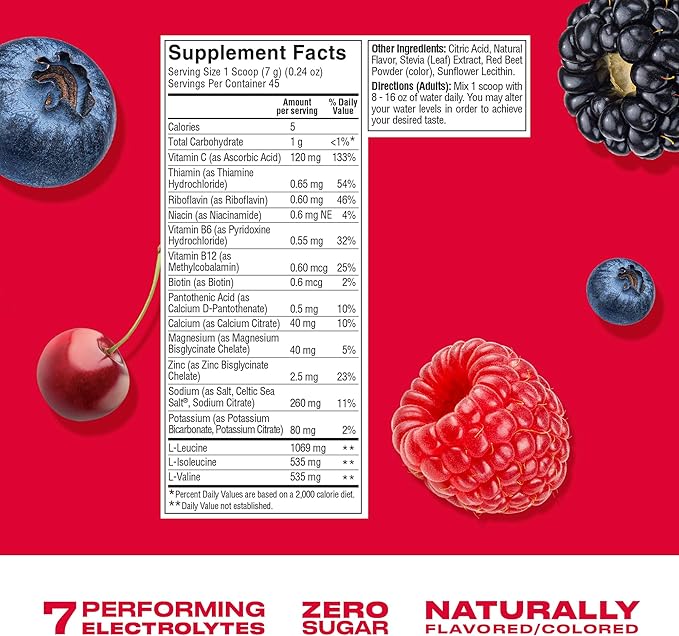 Cwench Electrolytes Powder Hydration Packets Mix with Celtic Salt, Berry Crush 10 Count