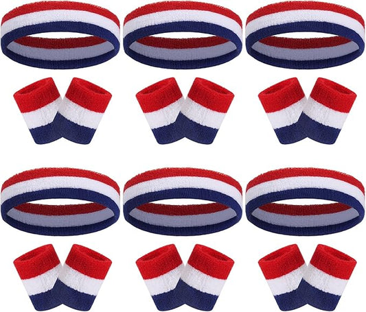18 Pcs Sweatbands Headband Wristband Set Colorful Striped Terry Cloth Sports Athletic Gym 80s Sweat Headbands