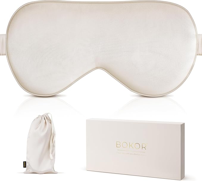 BOKOR Adjustable Silk Sleep Eye Mask for Women and Men, Luxury Mulberry Silk Eye Cover, Light-Blocking Improve Sleep Quality,with Travel Bag - Champagne