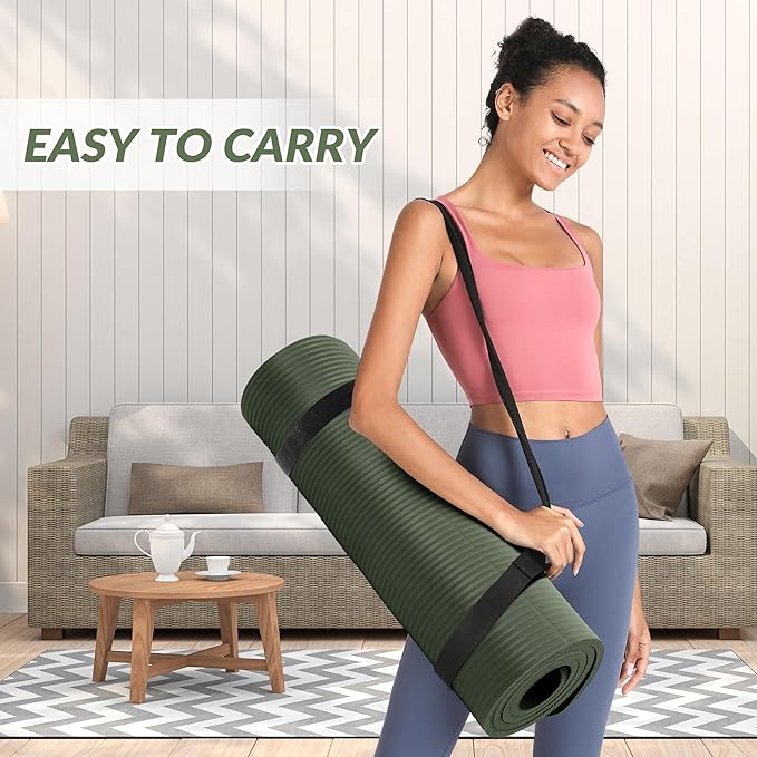 Quality Exercise Yoga Mat, 1/2-Inch Thick High-Density Foam for Full-body workout, Anti-Tear and non-slip Surface, Includes Carry Strap for Home & Studio Workouts,Multiple Options