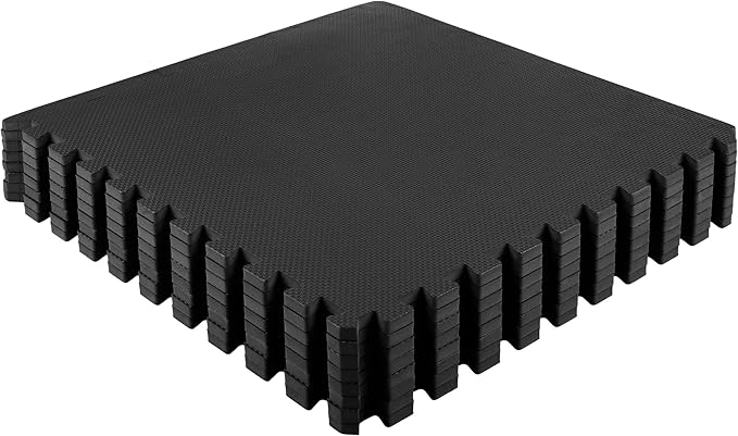 EVA Foam Mat Tiles 8-Pack - 32 SQ FT of Interlocking Padding for Garage, Playroom, or Gym Flooring - Exercise Mat or Baby Playmat by Stalwart (Black)