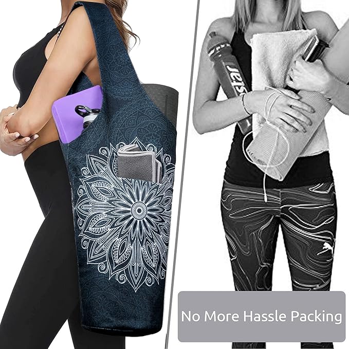 Fashion Printed Yoga Mat Bag with Large Side Pocket & Zipper Pocket Long Tote Yoga Bag Fit Most Size Mats - Holds More Yoga Accessories