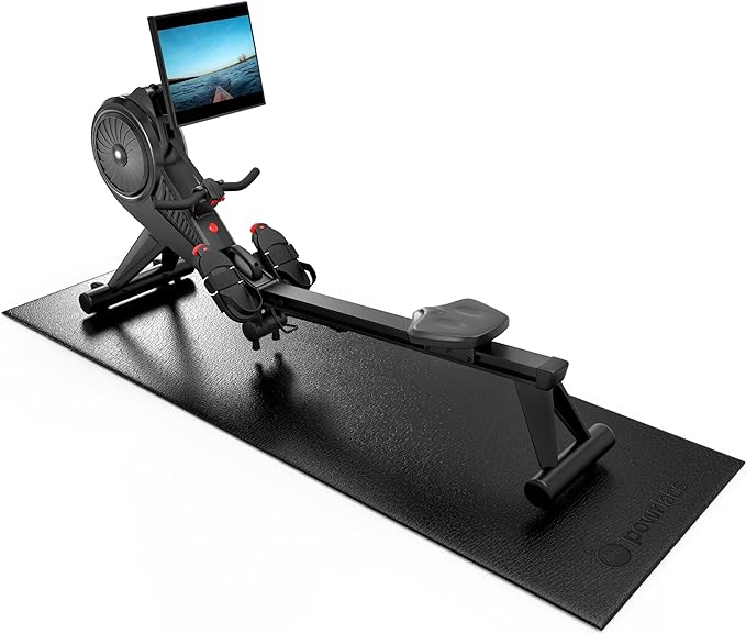 Powr Labs Rowing Machine Mat, Treadmill Mat for Carpet & Hardwood Floors - Rower Mat for Hydrow, Concept 2, Peloton Rower, Exercise Equipment, Gym Equipment