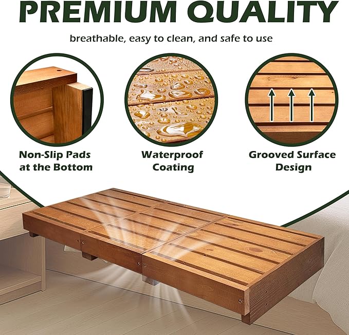 Outdoor Steps 3.5'' Height, Wooden Step Platform 35” Length, Step Stool with Non Slip Pads, Step Stools for Bed, Wooden Platform for Bathroom, Kitchen, Bed, Oak