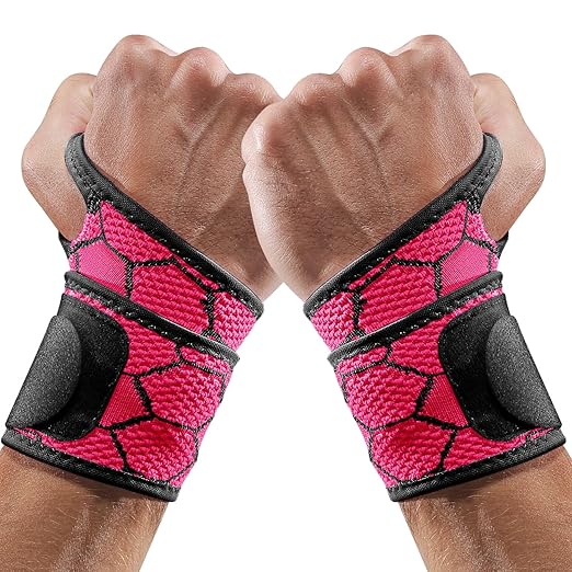 Sport Slim Wrist Wrap - Wrist Brace for Carpal Tunnel Relief, Neoprene-Free Compression Wrist Support for Workout, Adjustable Wrist Guards Fit Right Left Hand (Paradise Pink, 2 Pack)