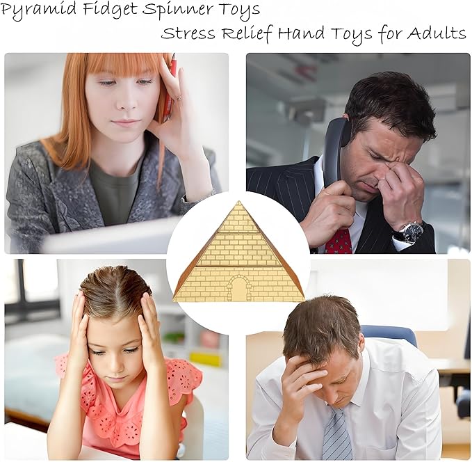 NBZOSENG® Rotating Pyramid Fidget Toy, Solid Brass Metal Desk Decor for Office & Home, Stress Relief & Anxiety Relief Gadget for Adults, Cool Focus Tool for ADHD Autism (Gold Luxury Executive Gift)