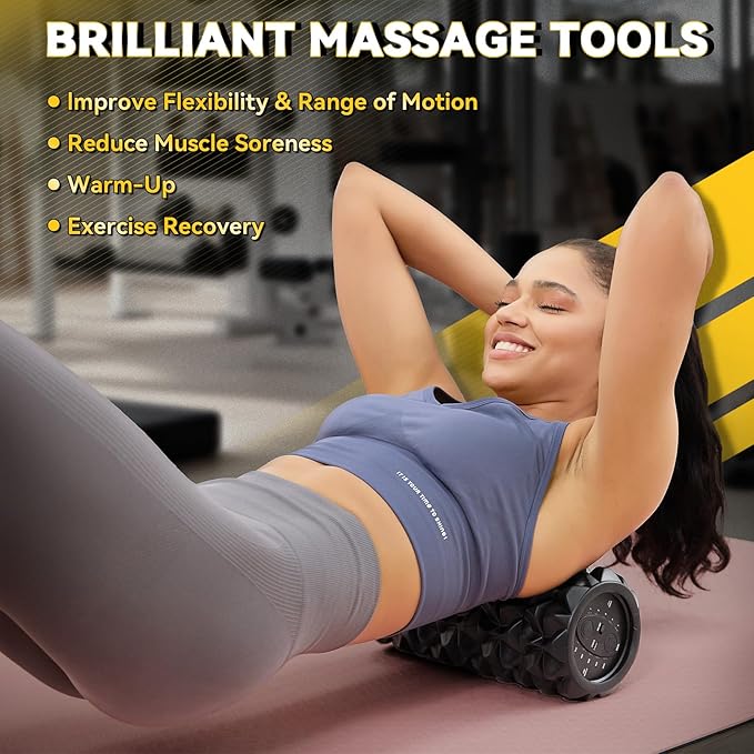 Vibrating Foam Roller, High Density Massage Muscle Roller Back Roller Foam for Back Pain Relief & Muscle Recovery and Physical Therapy, 5-Speed Rechargeable Exercise Roller, 2 Modes