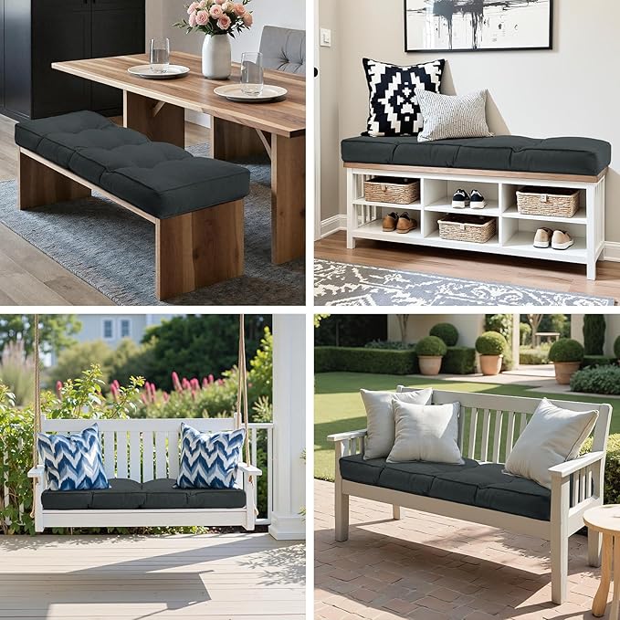 Detiblue Bench Cushion for Indoor Furniture,42x16x4Inch Tufted Bench Seat Cushion with Non-Slip, Comfortable and Durable for Shoe/Entryway/Storage with Cushion(CrossLinen Deep Gray)
